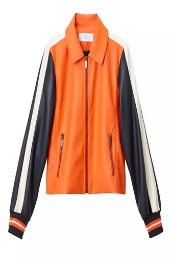 women's orange lambskin leather biker jacket classic moto zip style premium