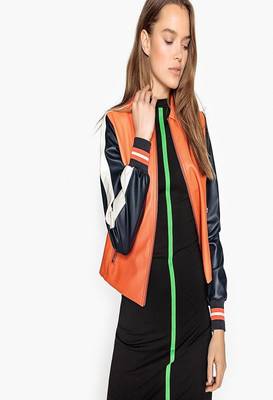 women's orange lambskin leather biker jacket classic moto zip style premium 4