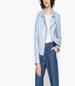 women's blue lambskin leather biker jacket classic moto zip style modern