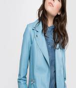 women's blue lambskin leather biker jacket classic moto zip style stylish