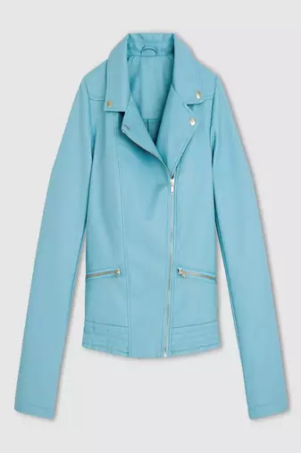 women's blue lambskin leather biker jacket classic moto zip style stylish