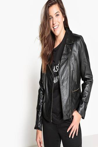 women's black lambskin leather biker jacket classic moto zip style exclusive versatile