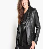 women's black lambskin leather biker jacket classic moto zip style exclusive versatile