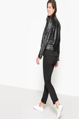 women's black lambskin leather biker jacket classic moto zip style exclusive versatile 3