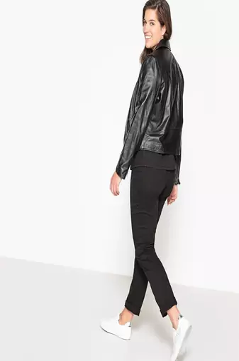 women's black lambskin leather biker jacket classic moto zip style exclusive versatile