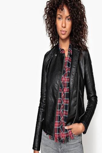 women's black lambskin leather biker jacket classic moto zip style exclusive timeless