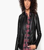 women's black lambskin leather biker jacket classic moto zip style exclusive timeless