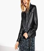 women's black lambskin leather biker jacket classic moto zip style exclusive distinctive