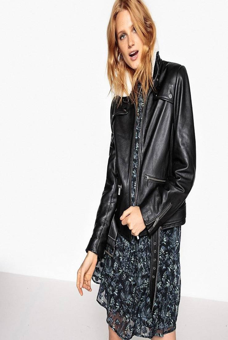 Women’s genuine lambskin black leather biker jacket slim fit designer motorcycle-c312