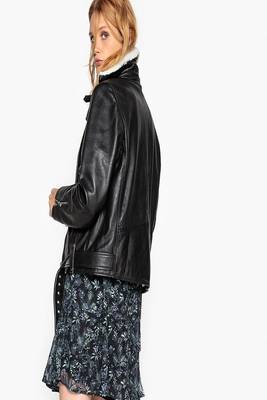 women's black lambskin leather biker jacket classic moto zip style exclusive distinctive 3