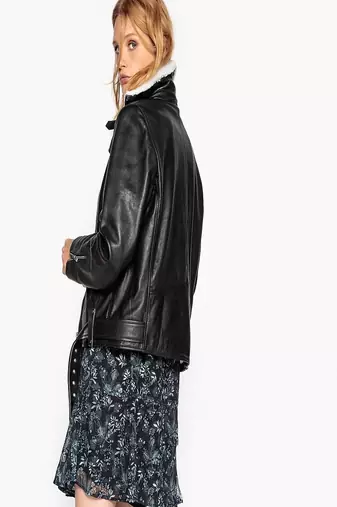 women's black lambskin leather biker jacket classic moto zip style exclusive distinctive