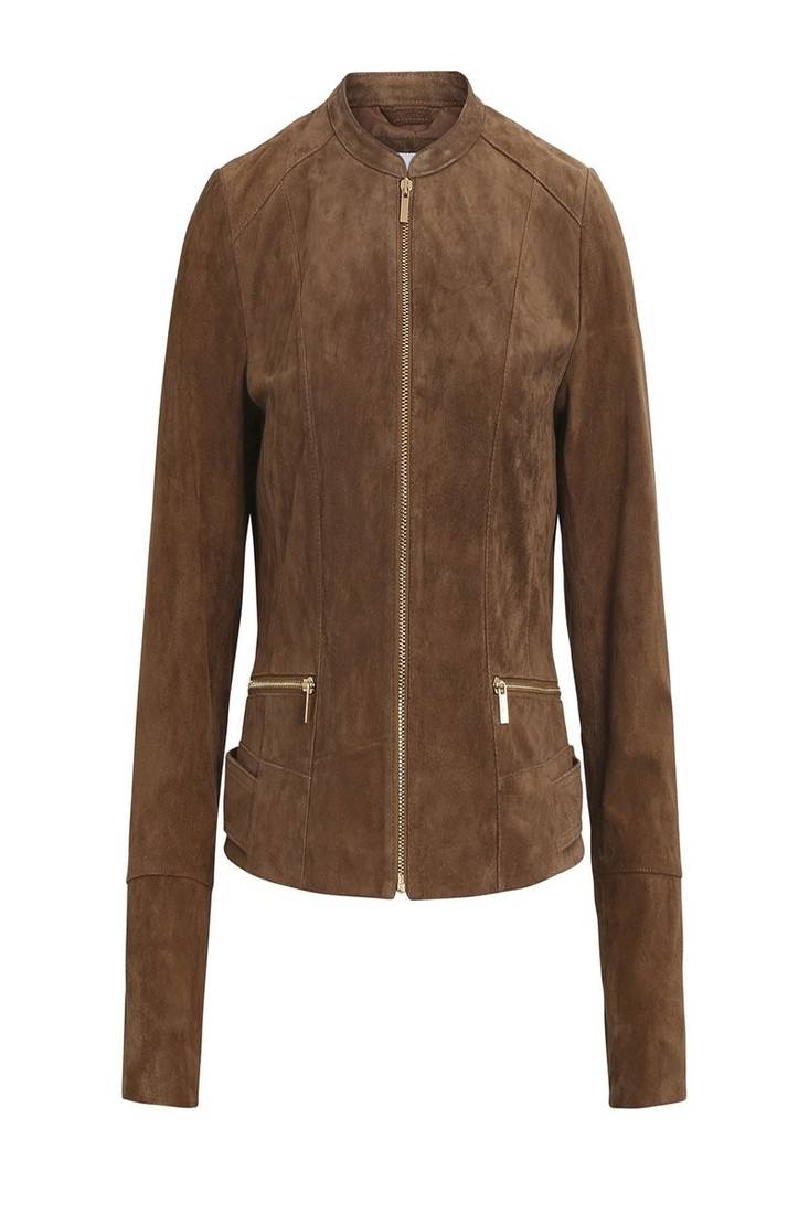 Women’s genuine lambskin brown leather biker jacket slim fit designer motorcycle-c313