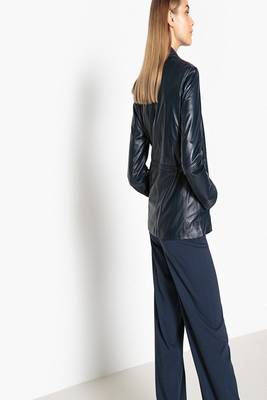 women's blue lambskin leather biker jacket classic moto zip style authentic 2