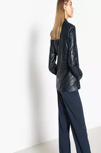 women's blue lambskin leather biker jacket classic moto zip style authentic
