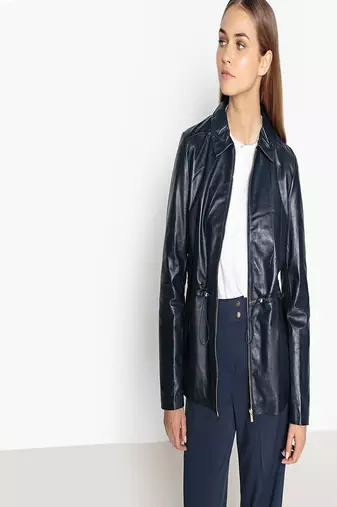 women's blue lambskin leather biker jacket classic moto zip style authentic