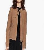 women's brown lambskin leather biker jacket classic moto zip style deluxe
