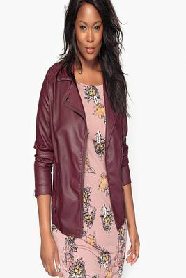 women's maroon lambskin leather biker jacket classic moto zip style modern 1
