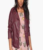 women's maroon lambskin leather biker jacket classic moto zip style modern