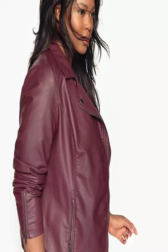 women's maroon lambskin leather biker jacket classic moto zip style modern