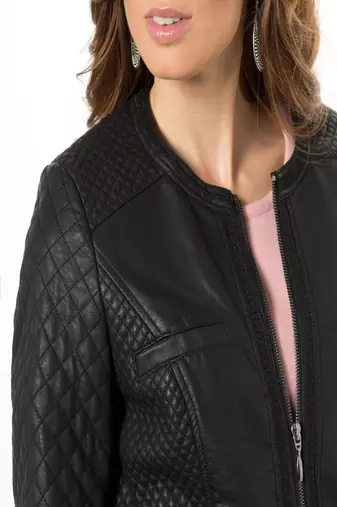 women's black lambskin leather biker jacket classic moto zip style exclusive deluxe