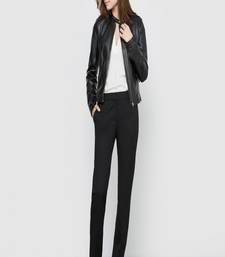 Women’s genuine lambskin black leather biker jacket slim fit designer motorcycle-c321