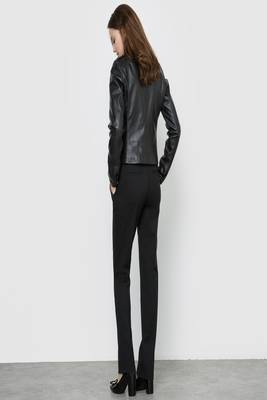 women's black lambskin leather biker jacket classic moto zip style exclusive elite 3
