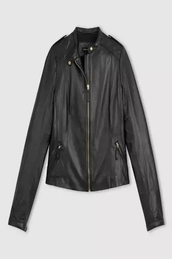 Women’s genuine lambskin black leather biker jacket slim fit designer motorcycle-c321