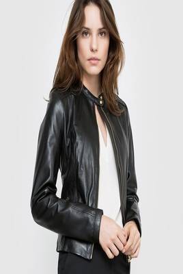 women's black lambskin leather biker jacket classic moto zip style exclusive elite 4