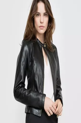 women's black lambskin leather biker jacket classic moto zip style exclusive elite