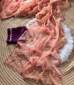 Peach Color Embroidery Sequence Cutdana work silk blend Saree
