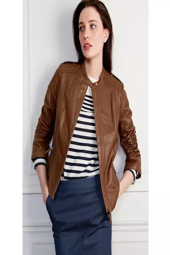 Women’s genuine lambskin brown leather biker jacket slim fit designer motorcycle-c322