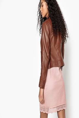 women's brown lambskin leather biker jacket classic moto zip style signature 2