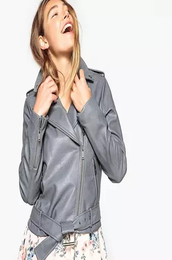 Women’s genuine lambskin grey leather biker jacket slim fit designer motorcycle-c325