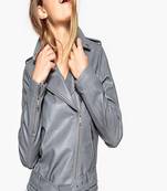 Women’s genuine lambskin grey leather biker jacket slim fit designer motorcycle-c325