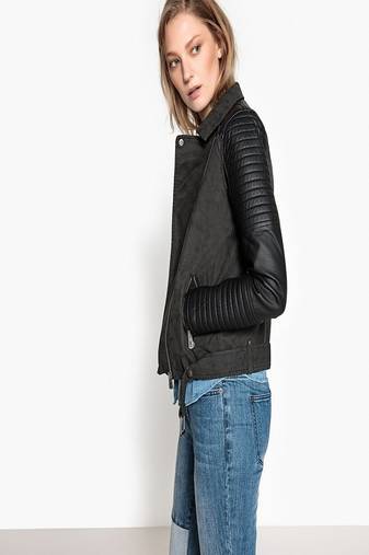 Women's black biker jacket slim fit real lambskin 100% handmade pure napa black-c326