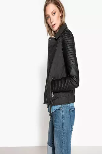 Women's black biker jacket slim fit real lambskin 100% handmade pure napa black-c326