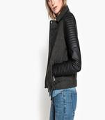 Women's black biker jacket slim fit real lambskin 100% handmade pure napa black-c326