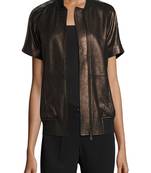Womens genuine lambskin leather motorcycle slim fit short sleeve ladies  jacket-cl-w328