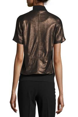 women's genuine lambskin leather biker jacket short sleeve design 2