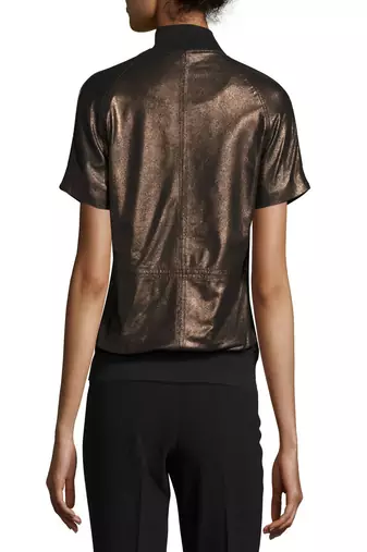 women's genuine lambskin leather biker jacket short sleeve design