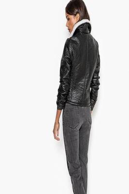 women's genuine lambskin leather biker jacket classic moto zip style modern premium 4