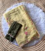 Beige Color Embroidery Sequence Cutdana work silk blend Saree