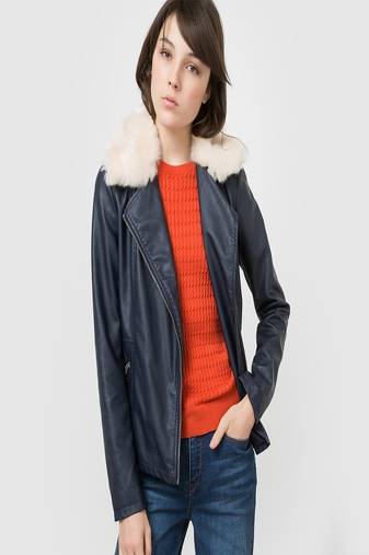Womens genuine lambskin leather motorcycle slim fit designer ladies biker jacket-c134