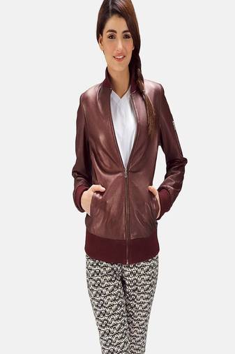 women's red lambskin leather biker jacket classic moto zip style superior
