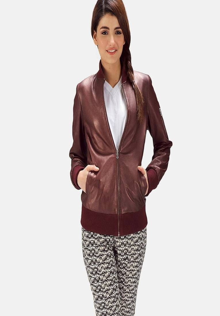 Womens genuine lambskin red leather motorcycle slim fit designer ladies biker jacket-c135