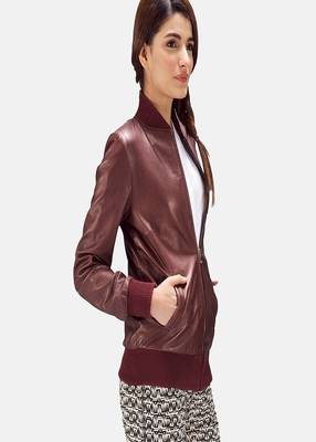 women's red lambskin leather biker jacket classic moto zip style superior 2