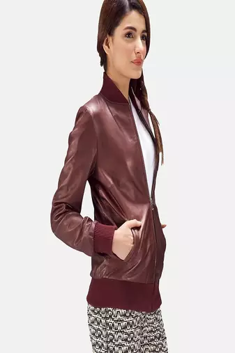 women's red lambskin leather biker jacket classic moto zip style superior