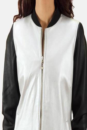 women's silver lambskin leather biker jacket classic moto zip style