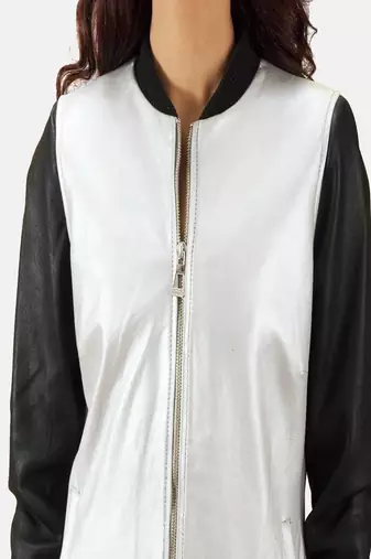 Womens genuine lambskin silver leather motorcycle slim fit designer ladies biker jacket-c336