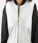 Womens genuine lambskin silver leather motorcycle slim fit designer ladies biker jacket-c336